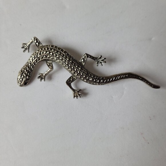VTG Lizard Pin Brooch Silver-Tone Red Glass Eyes 3.25" Unique Delicate BoHo Cool - Picture 4 of 11